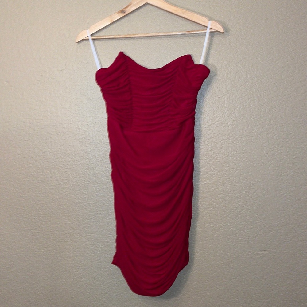 Strapless red mini party dress